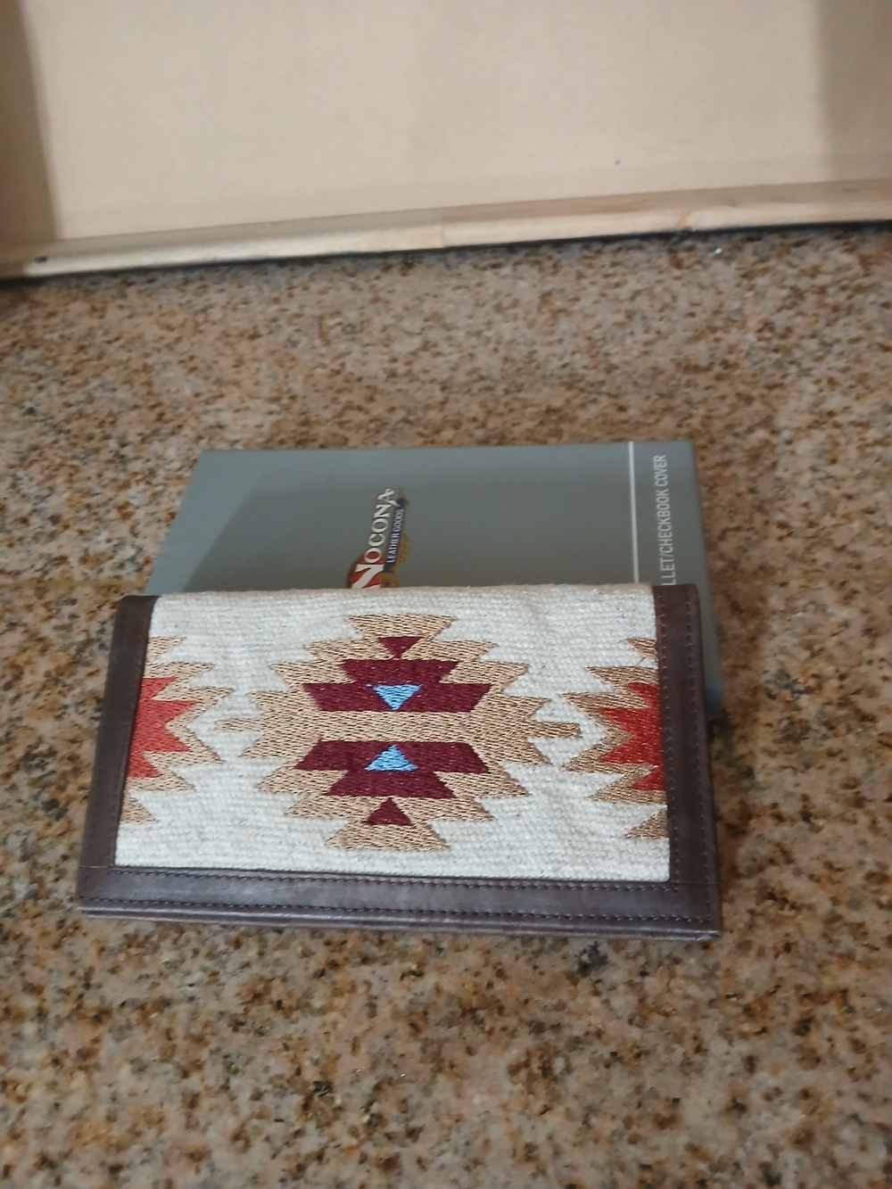 Nocona Cream Woven Wallet with Brown Trim and Red Accent